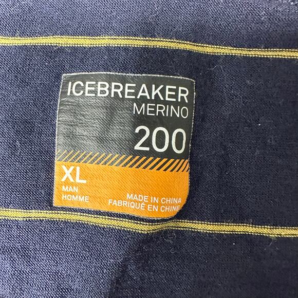Icebreaker Men's Merino 200 Long Sleeve Shirt Base Layer Blue Yellow Stripe XL - Picture 3 of 8